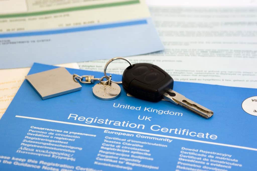 UK car registration and insurance documents
